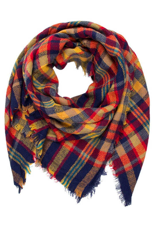 Red Oversize Plaid Check Pattern Winter Scarf