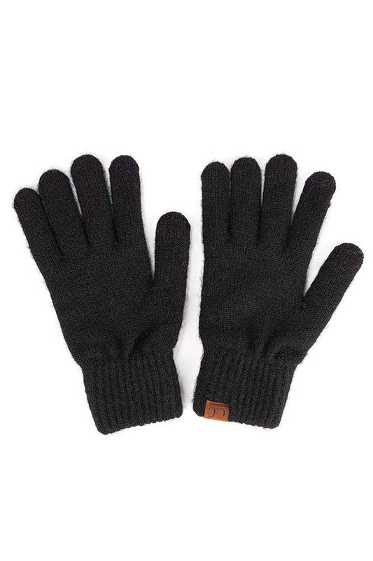 Black Heather Knit Plain Gloves