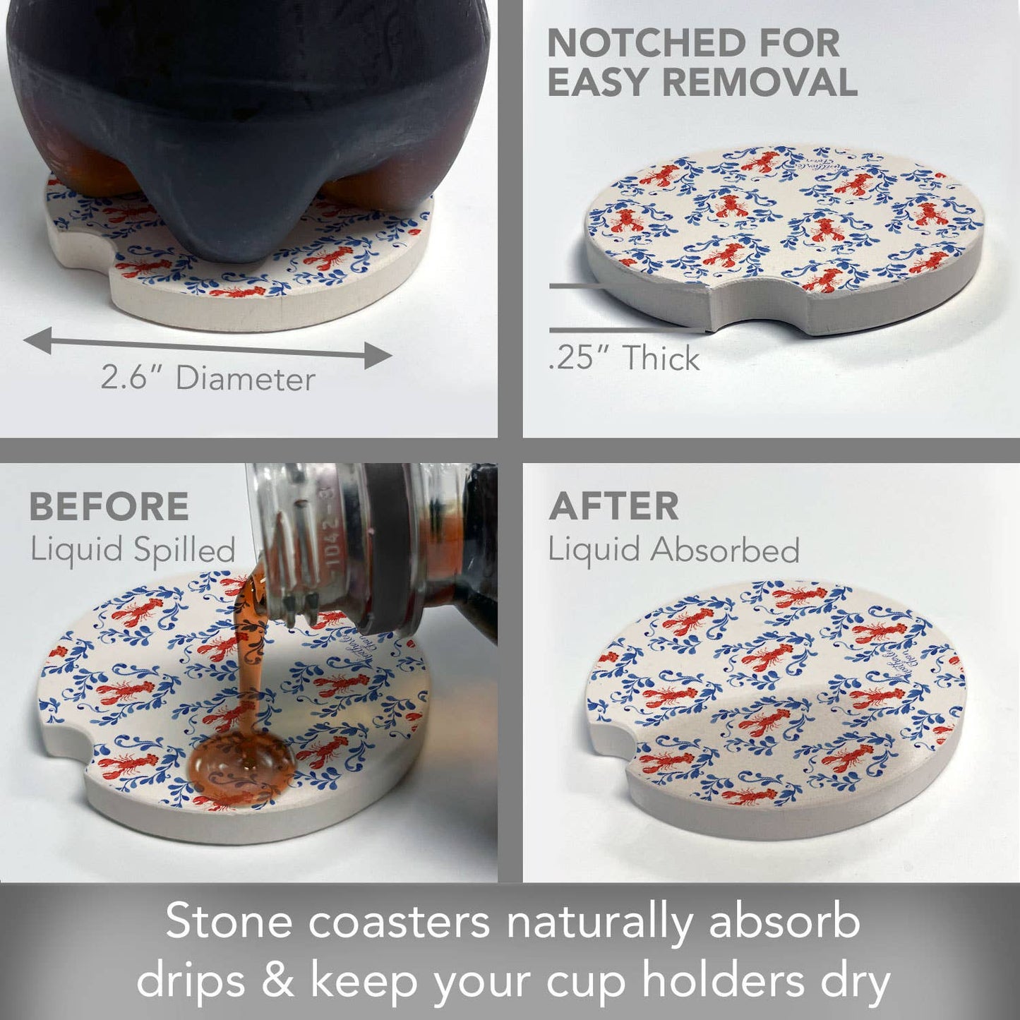 "Lobster Toss" Single Packaged Absorbent Stone Car Coaster
