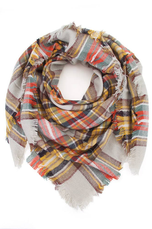 Gray Oversize Plaid Check Pattern Winter Scarf