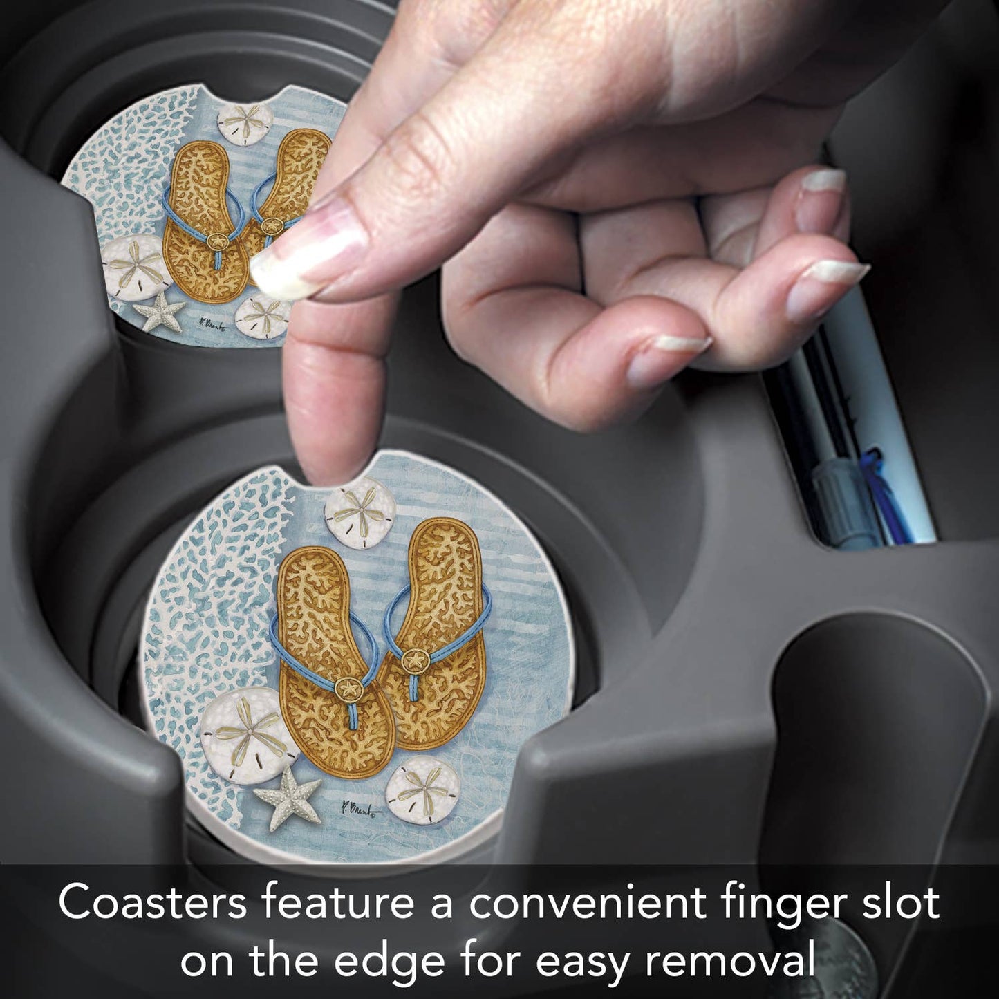 Key Largo Sandals Absorbent Stone Car Coaster 1 Pk