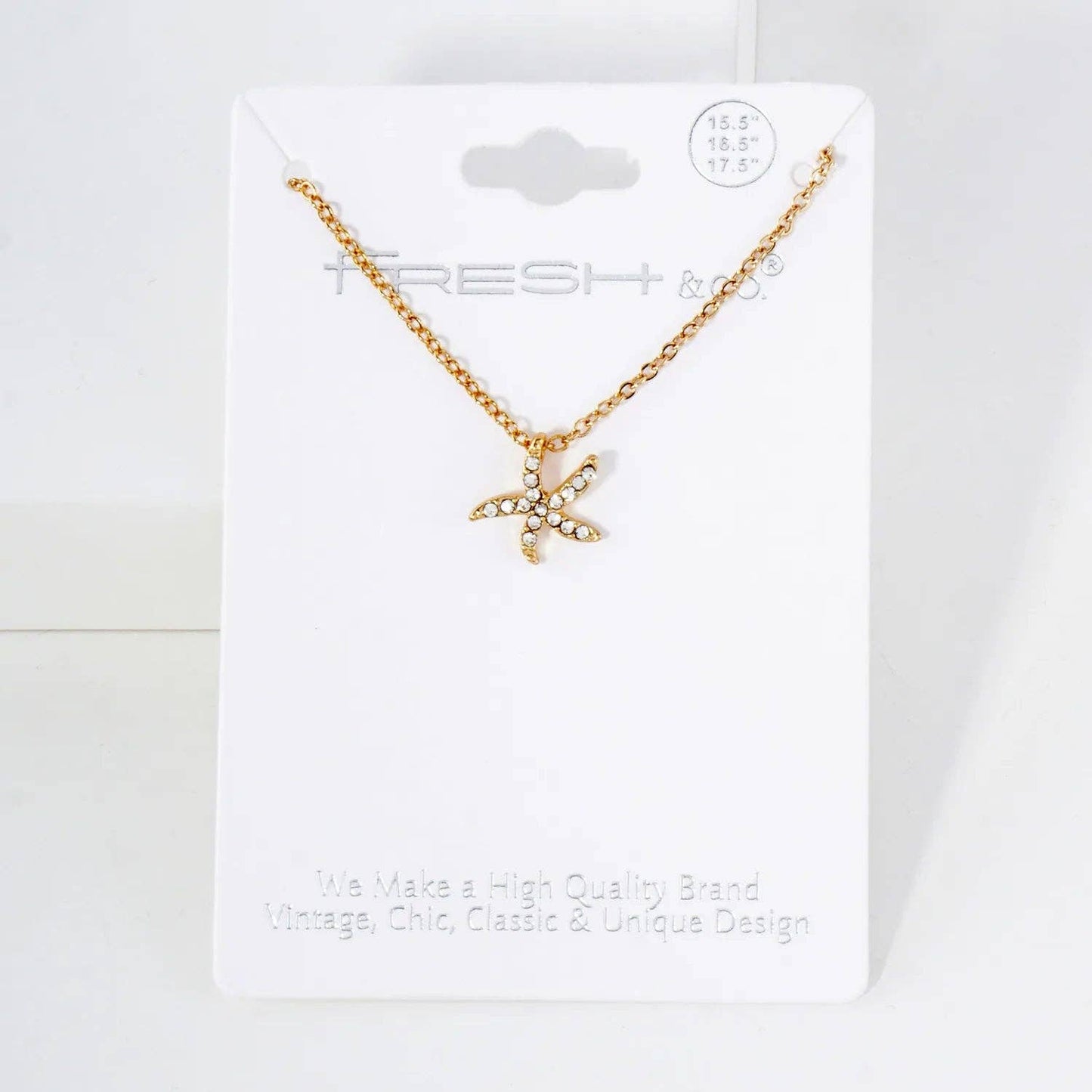 Gold -Life Crystal-Pave 11mm Starfish Pendant Necklace