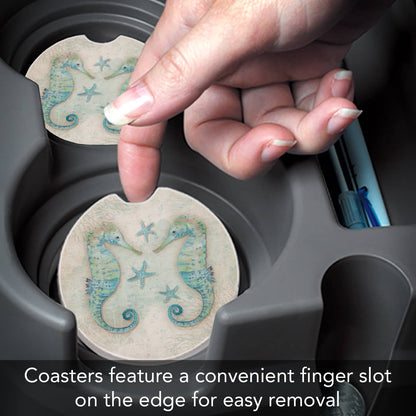 "Twin Seahorses" Absorbent Stone Car Coaster 1pk