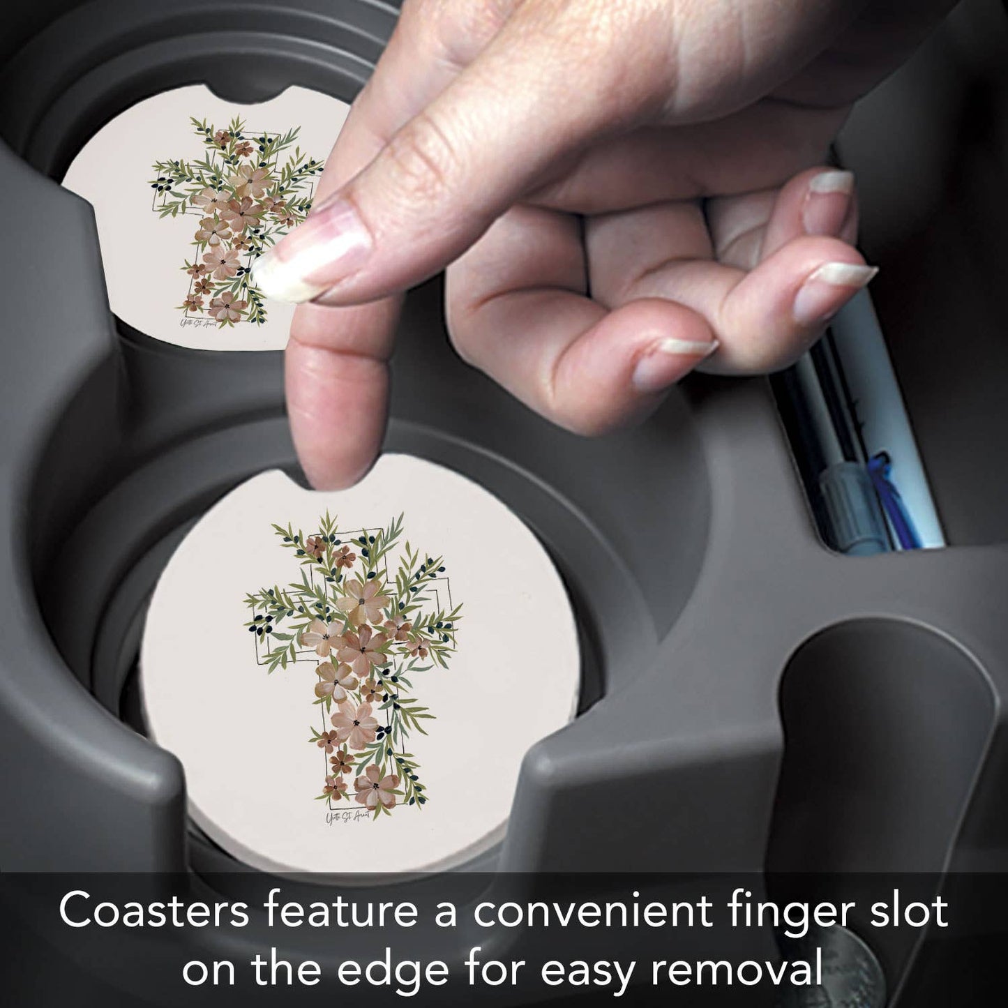 "Floral Faith" Single Packaged Stone Car Coaster