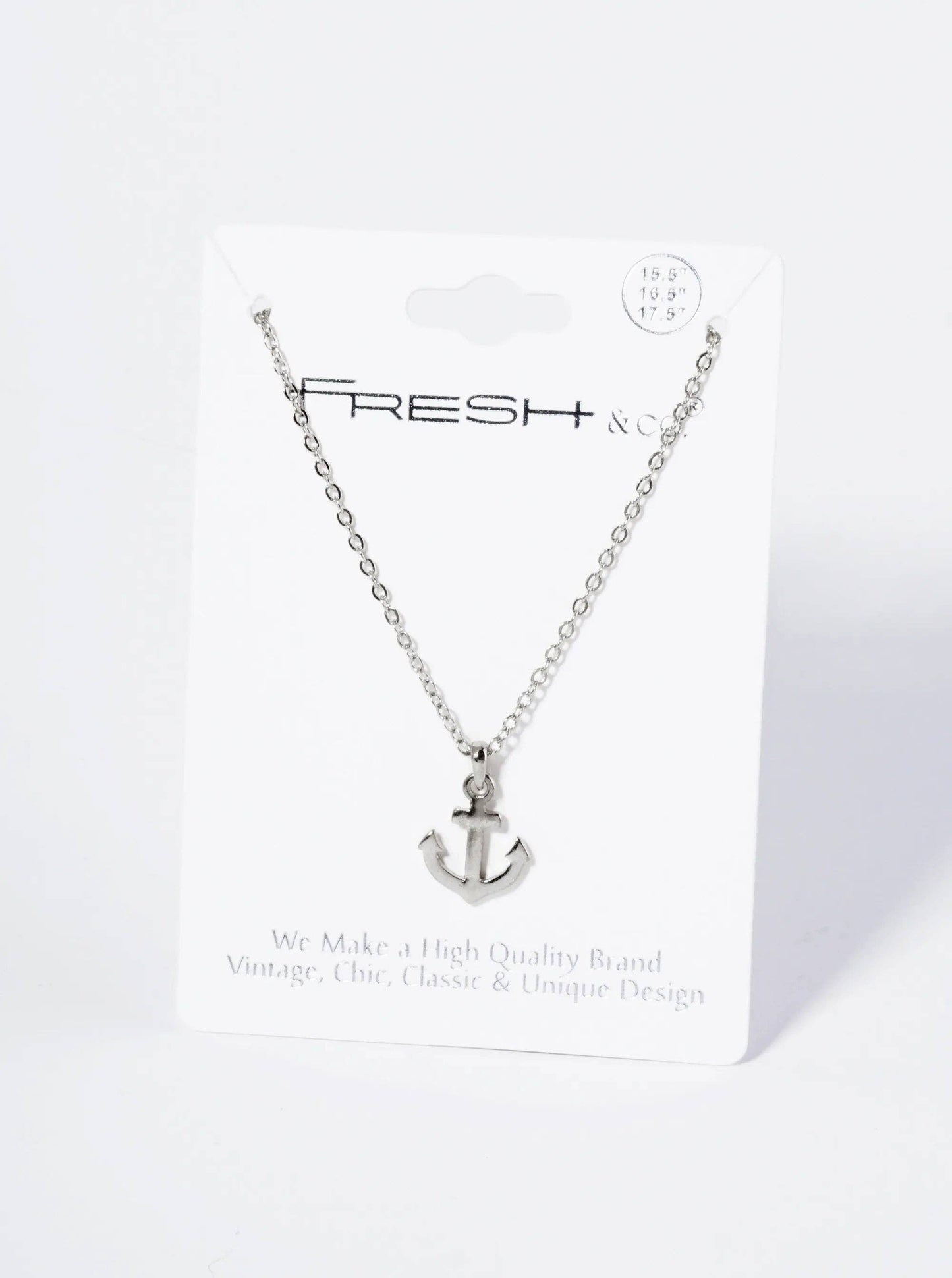 Polished Metal Anchor Pendant Necklace: Rhodium