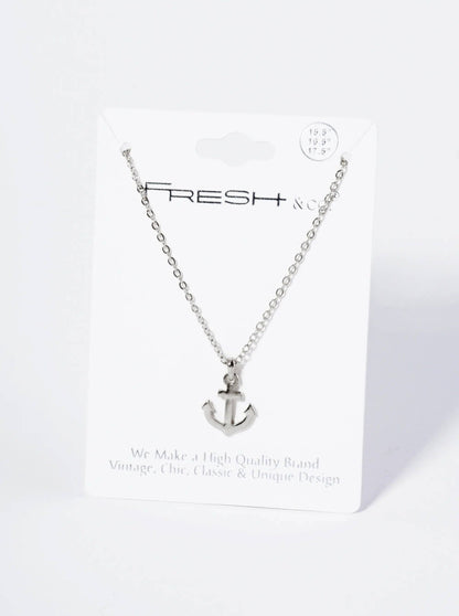 Polished Metal Anchor Pendant Necklace: Rhodium