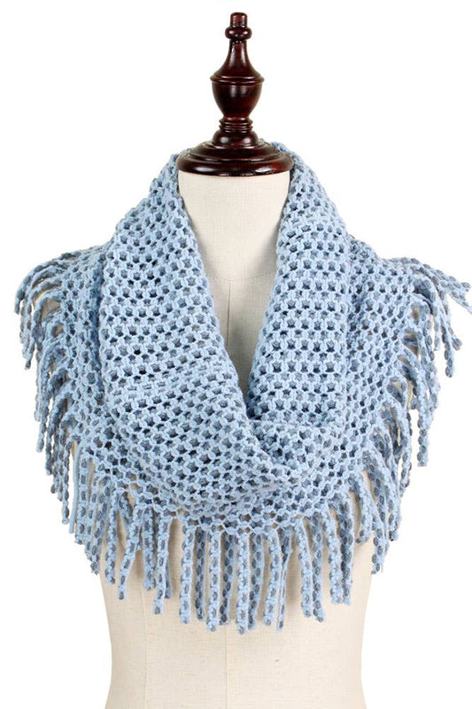 Light Blue Two Tone Tube Scarf with Fringe