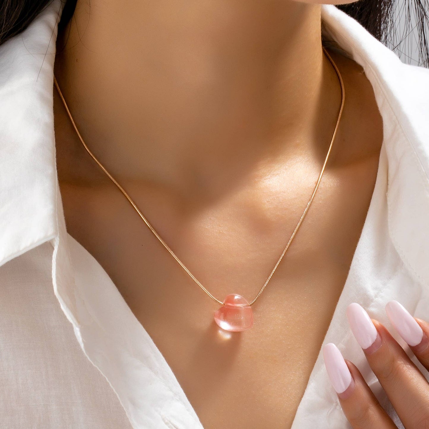 Natural Stone Heart Charm Necklace