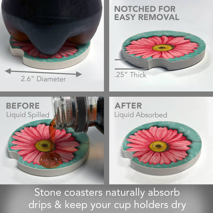 Blooming Daisy Absorbent Stone Car Coaster 1 Pk