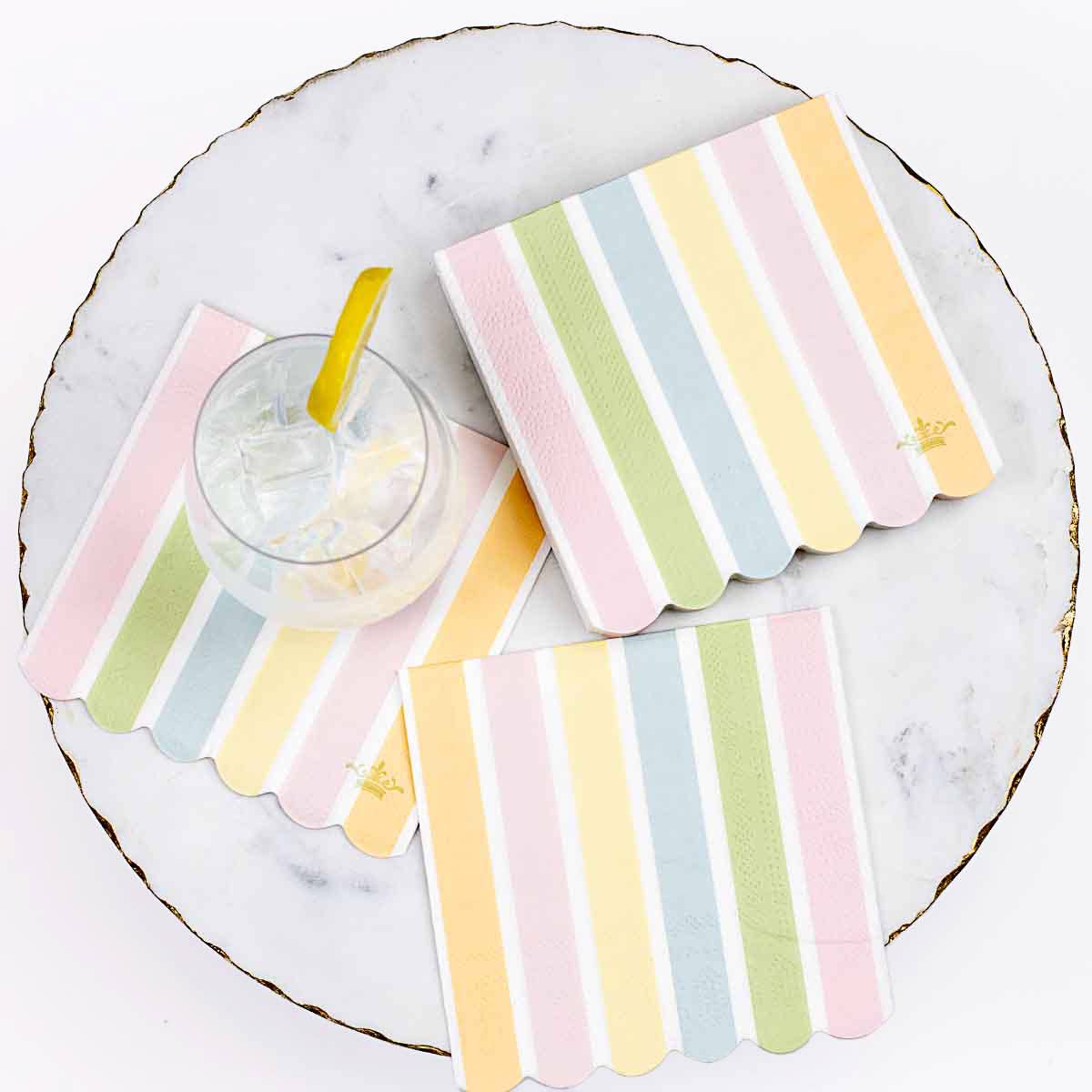 Candy Stripe Scalloped Cocktail Napkins   Multi   5x5