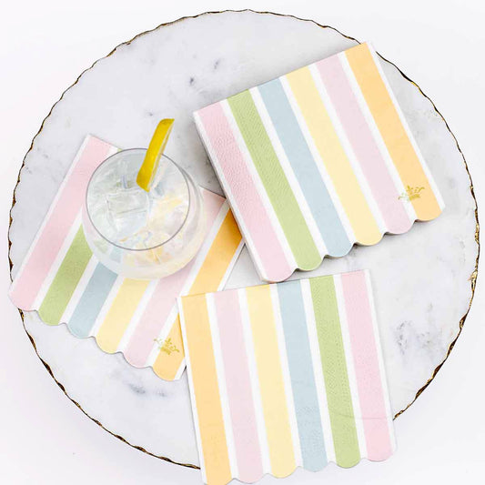 Candy Stripe Scalloped Cocktail Napkins   Multi   5x5