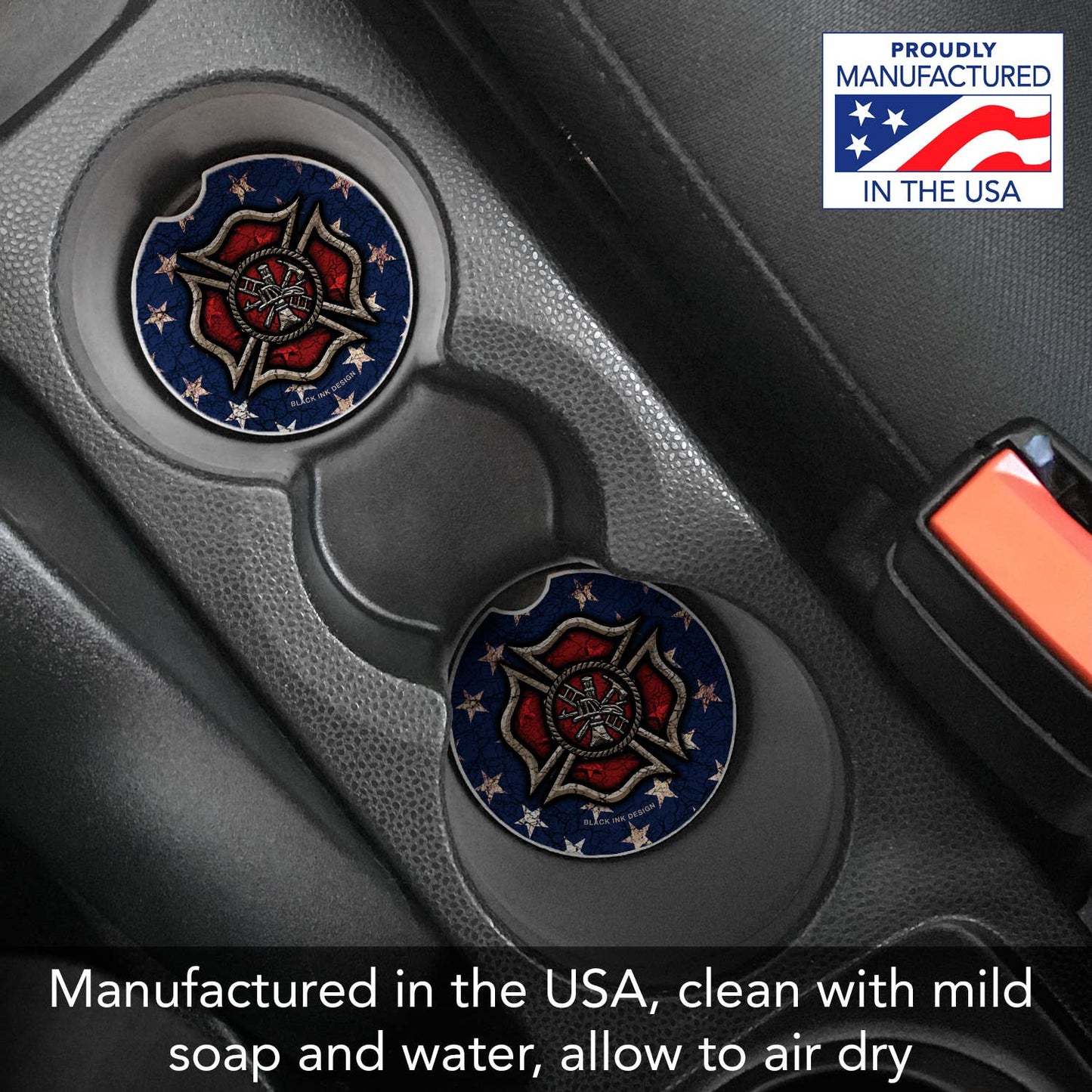 Firefighter Absorbent Stone Car Coaster 1 Pack