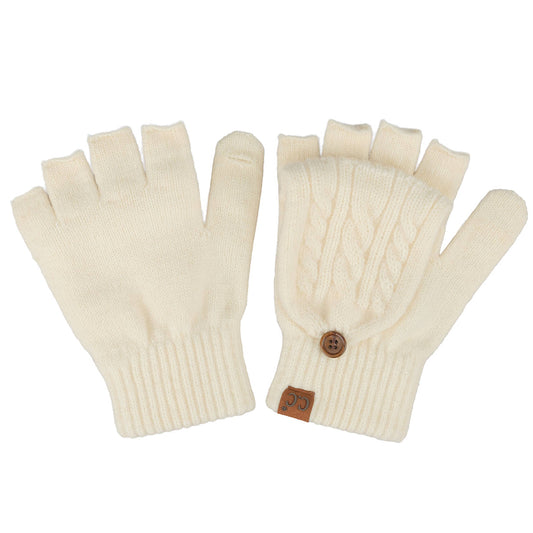 Ivory Cable Pattern Convertible Flips Mitten Gloves