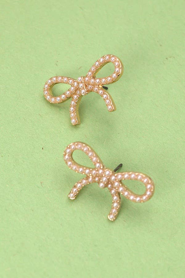 Gold Pearl Bow Stud Earring