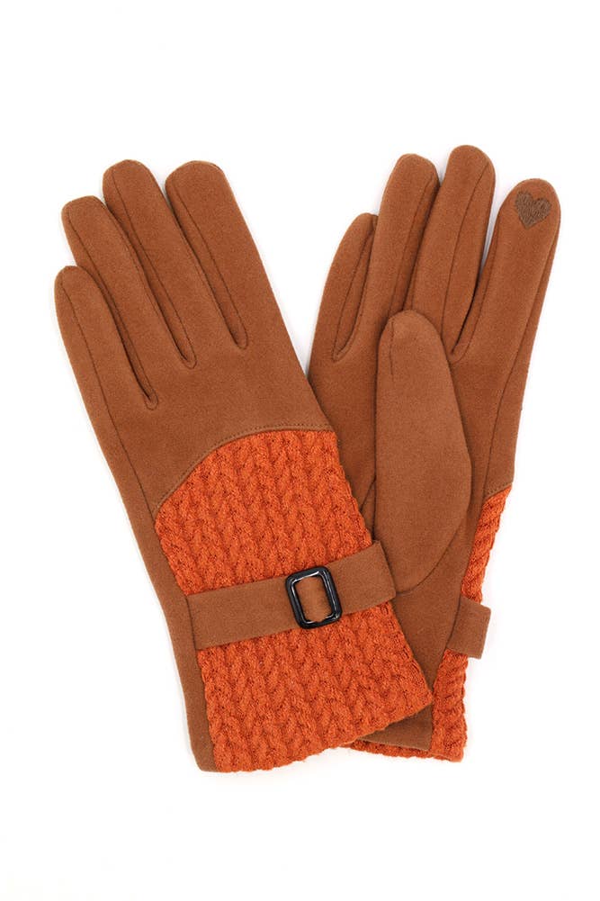Rust Cable and Band Detailed Smart Touch Winter Gloves