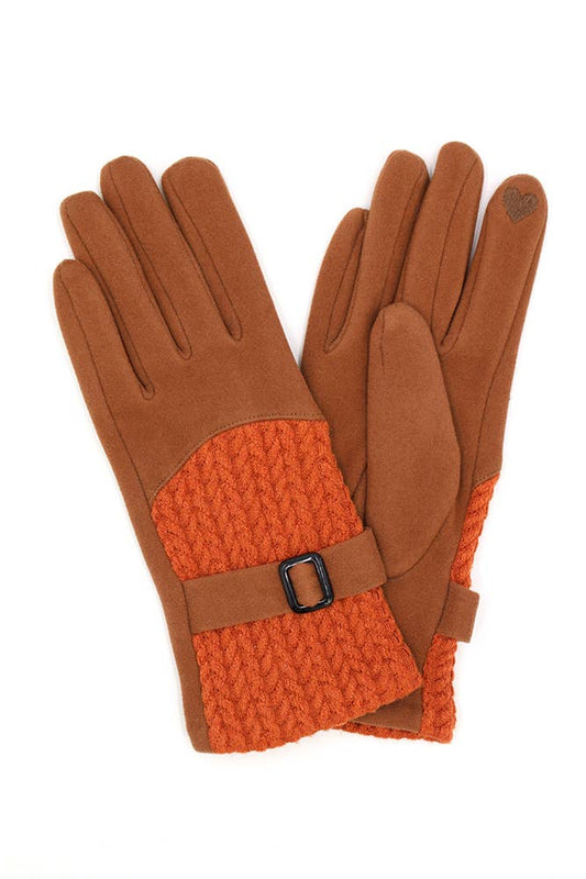 Rust Cable and Band Detailed Smart Touch Winter Gloves