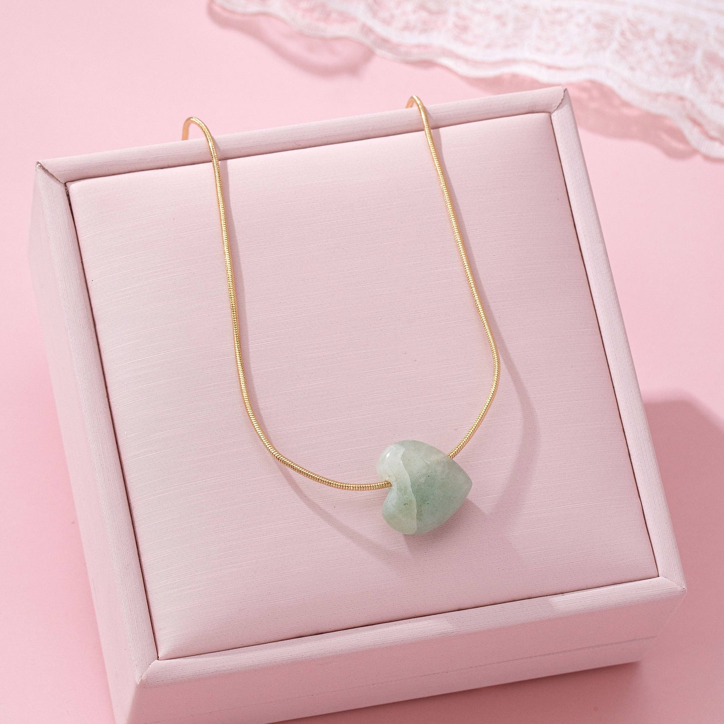Natural Stone Heart Charm Necklace