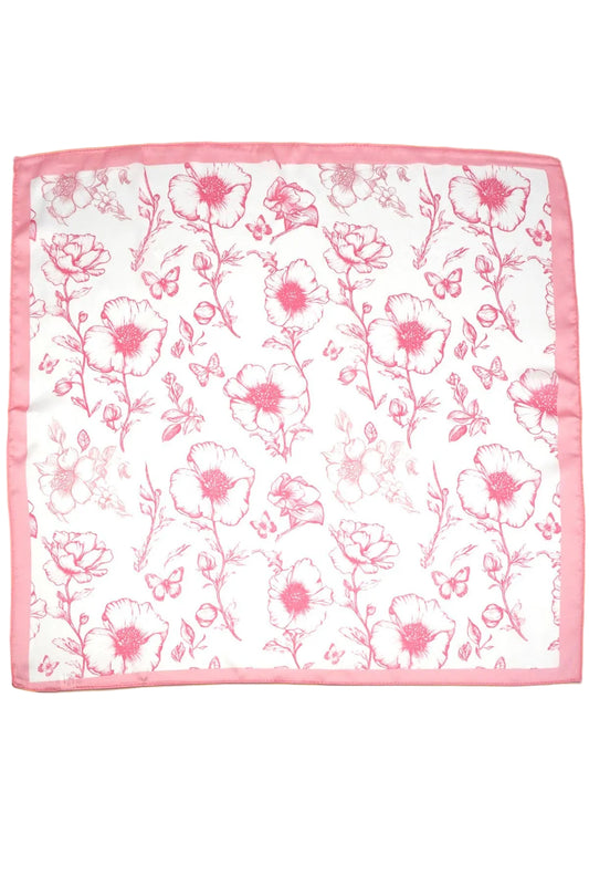 Pink Petite Flower Print Silky Feel Bandana Scarf