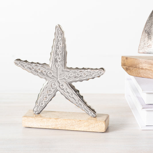 6.75" Silver Starfish on Wood Base