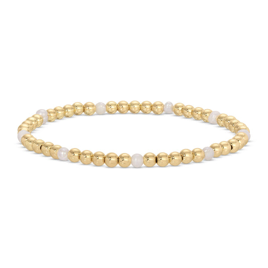 Gold 4mm Bead & Pearl Stretch Bracelet