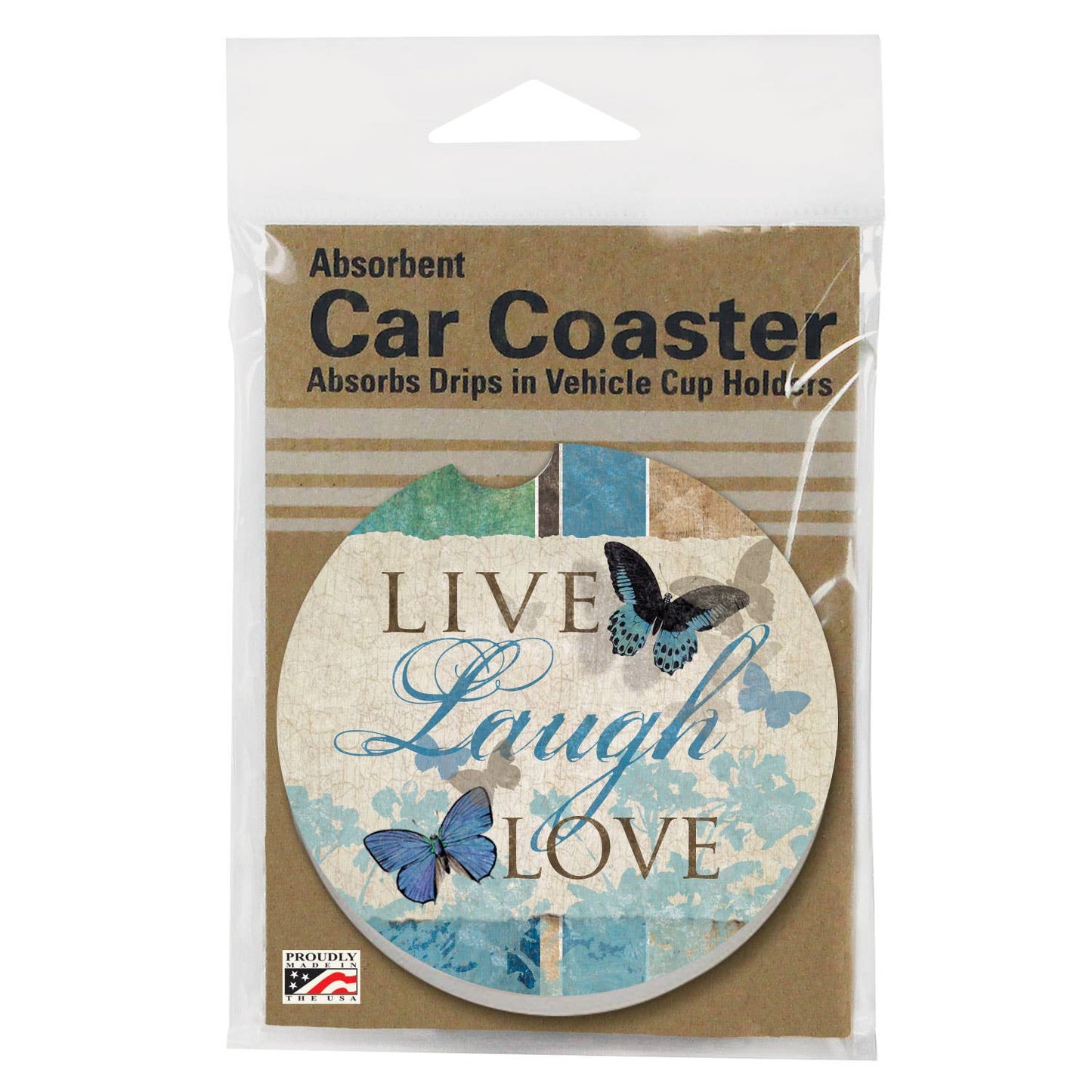 Live Laugh Love Absorbent Stone Car Coaster 1 Pk