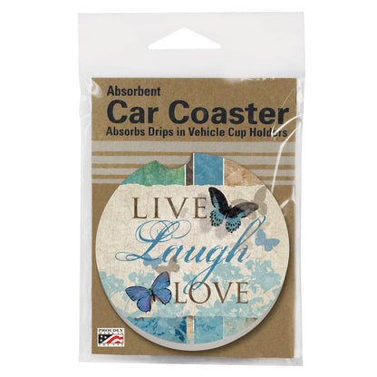 Live Laugh Love Absorbent Stone Car Coaster 1 Pk