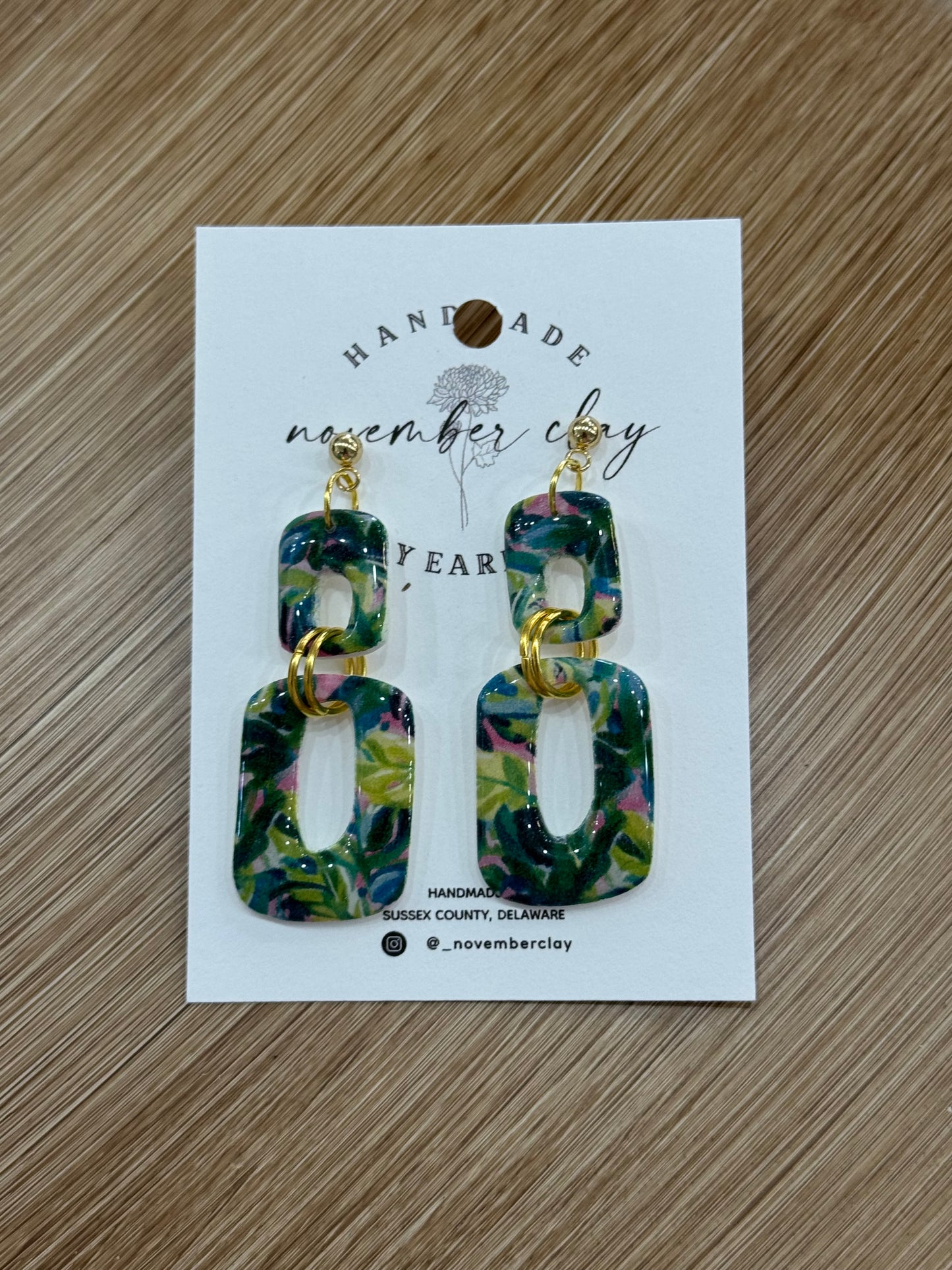 Tropical Patten Organic Rectangles w/Gold Ring Connectors