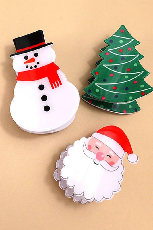 Christmas Tree, Santa & Snowman Holiday Hair Claw