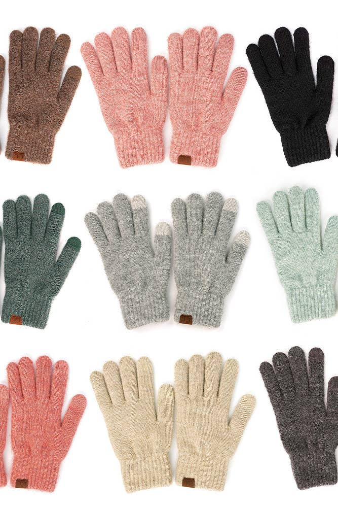 Light Melange Gray Heather Knit Plain Gloves