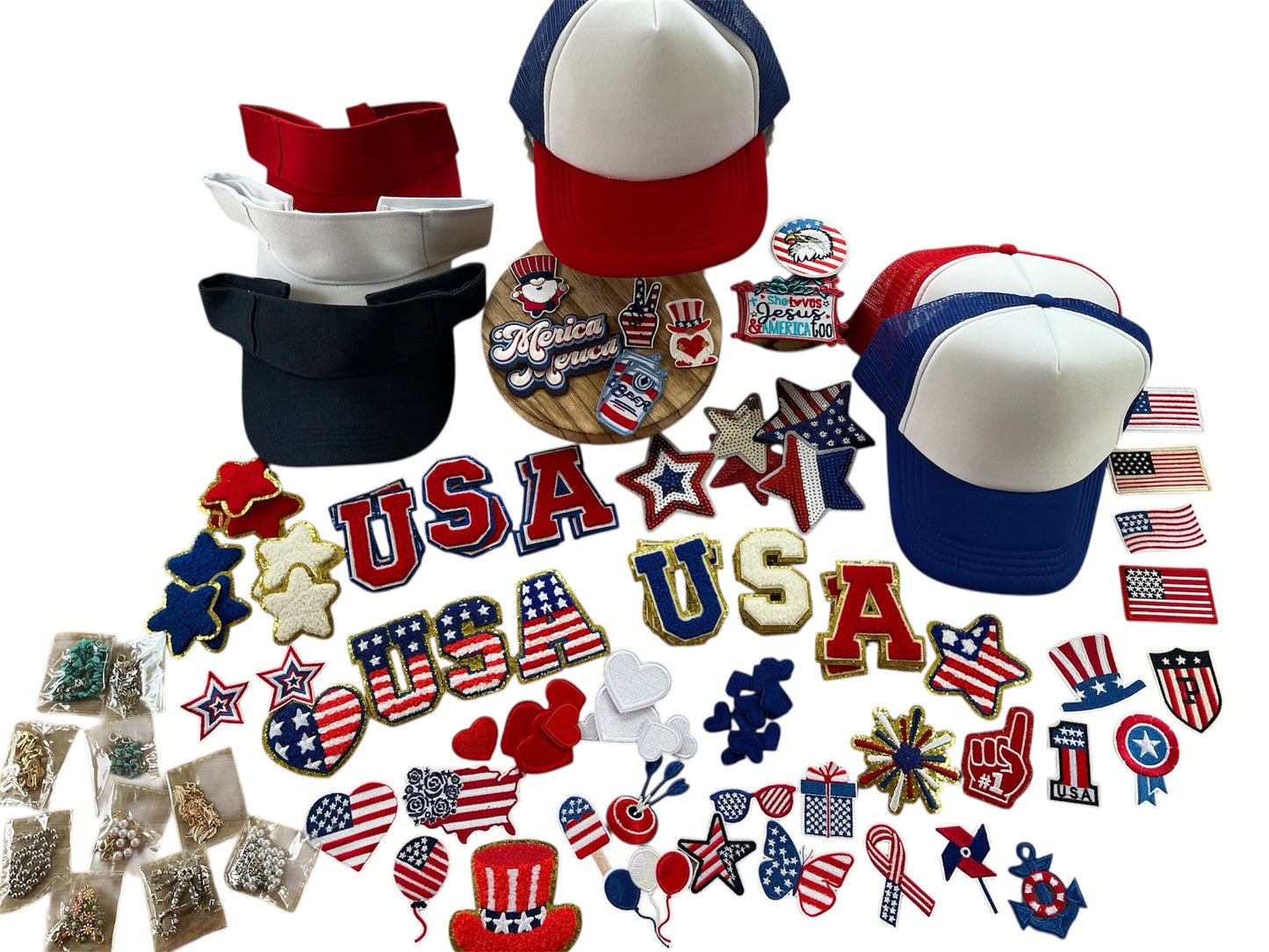 🎆 Red, White & Blue Create Your Own Trucker Hat or Visor Class Thursday 6/19 @ 11