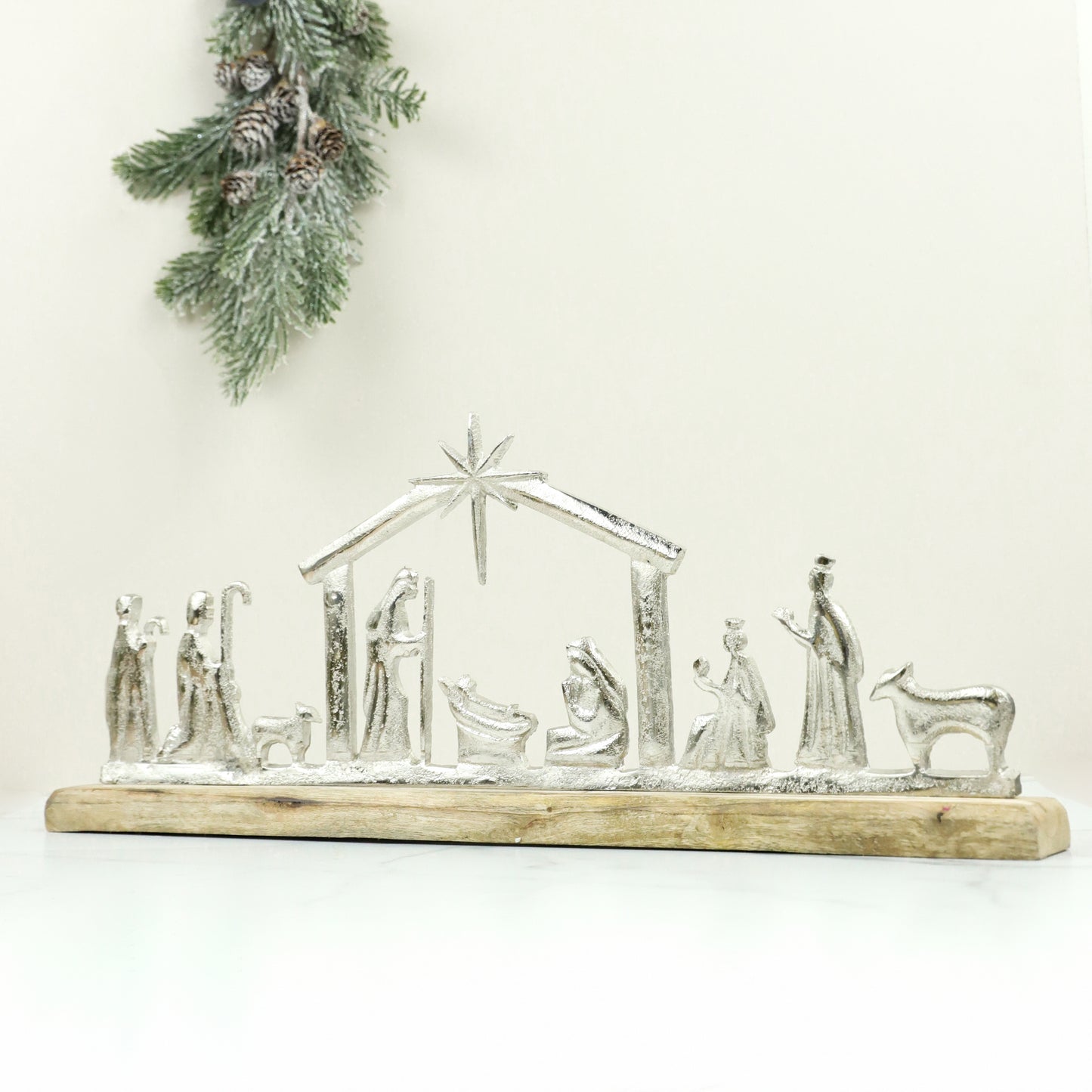 19.7" Aluminum/Wood Nativity