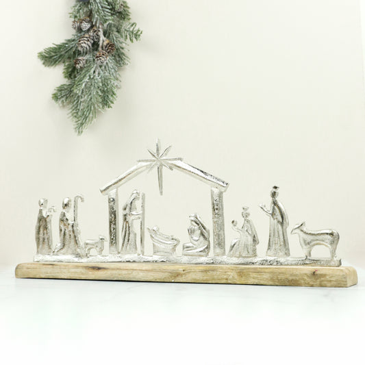 19.7" Aluminum/Wood Nativity