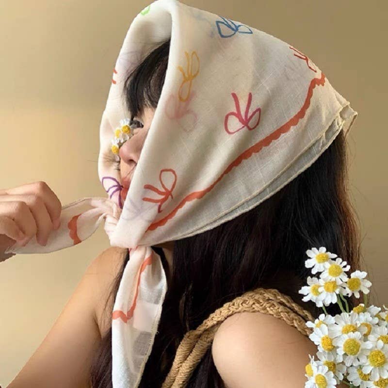 Multi Color Bow Print Bandana Scarf