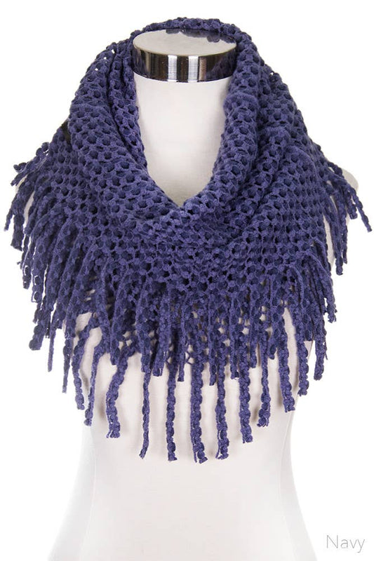 Navy Two Tone Tube Scarf with Fringe