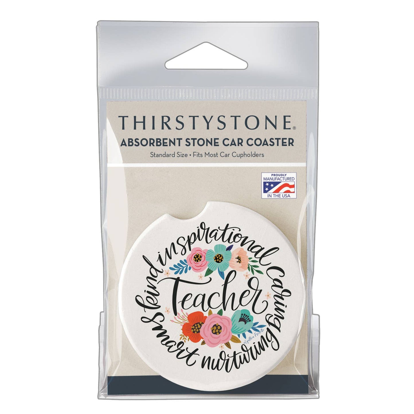 "Teacher Words" Absorbent Stone Car Coaster 1pk