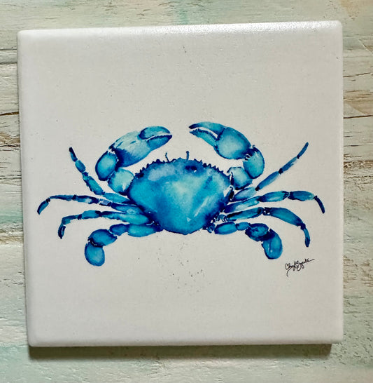 Crab Square Ceramic Coaster by Cheryl Zapata Art