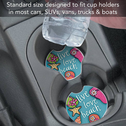 "Live Love Beach" 1-Pack Absorbent Stone Car Coaster