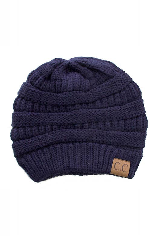 Navy Cable Knit Classic Beanie Winter Hat