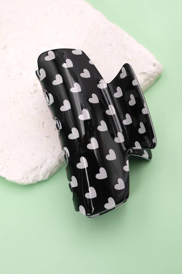 B&W Heart Hair Claw Clip