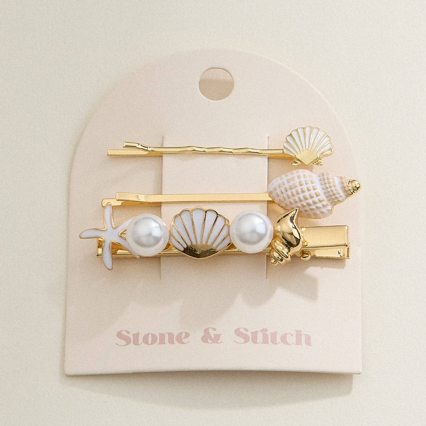 Coastal Pearl and Shell Hair Clip Set