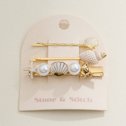 Coastal Pearl and Shell Hair Clip Set