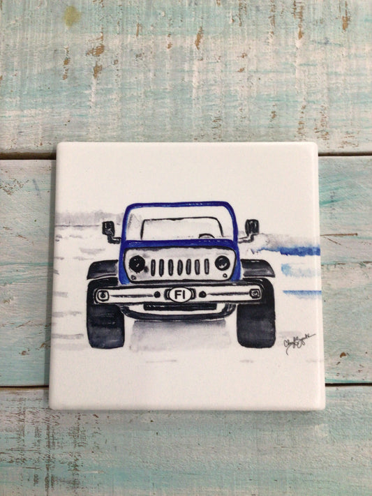 FI Jeep Square Ceramic Coaster by Cheryl Zapata Art