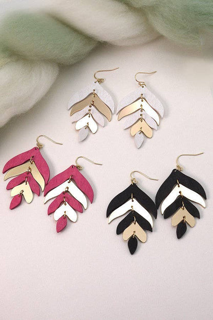 Wood & Metal Mix Leaf Drop Earrings