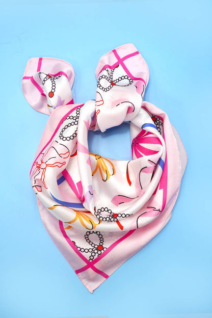 Bow Print Silky Feel Bandana Scarf