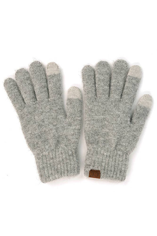 Light Melange Gray Heather Knit Plain Gloves
