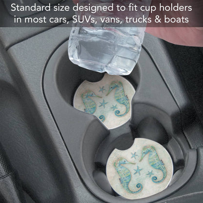 "Twin Seahorses" Absorbent Stone Car Coaster 1pk