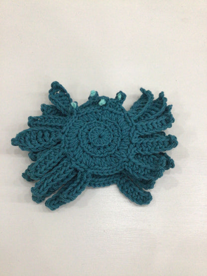 Hand Crocheted Set Of 4 Crab Coasters