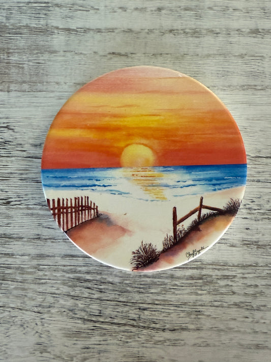 Dune Sunrise Round Ceramic Coaster by Cheryl Zapata Art