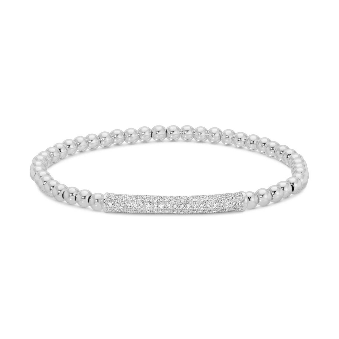 Silver Curved Pave Bar Stretch Bracelet