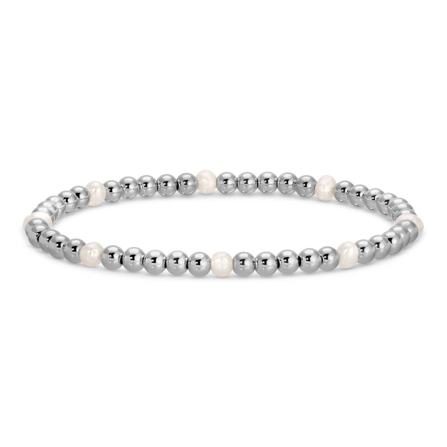 Silver 4mm Bead & Pearl Stretch Bracelet